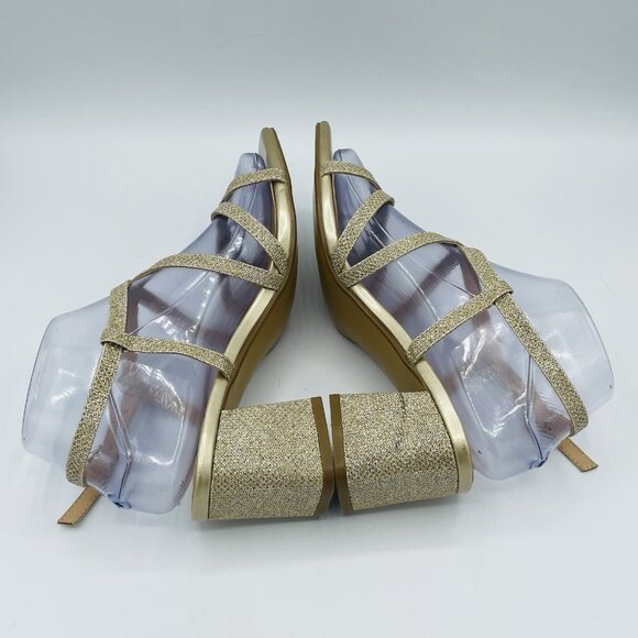 D!D!FU Shoes Womens Size 7 Gold Glitter Ankle Strap Block High Heels Sandals - Picture 11 of 11